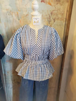 Check Puff Sleeve Blouse