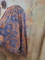 Split Neck Pleated Detail Long Sleeve Blouse