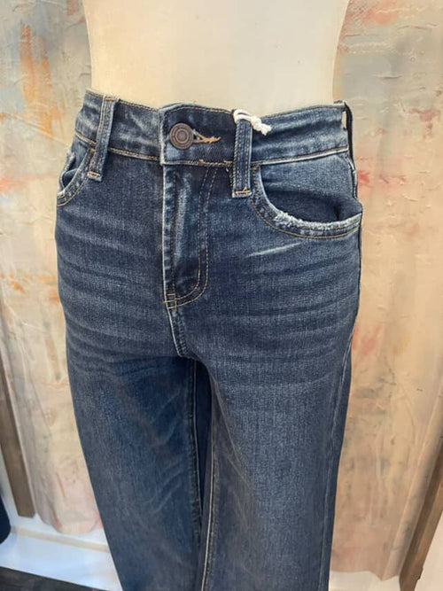 Dark High Rise Trouser Hem Bootcut