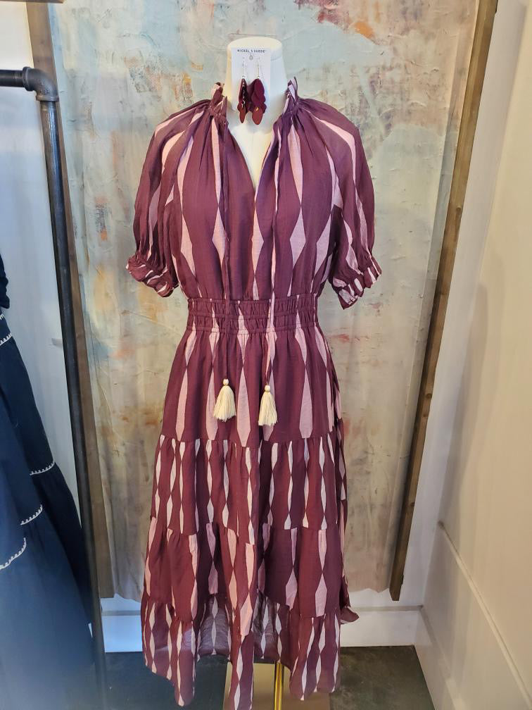 Short Sleeve Pattern Maxi Dress with Pockets