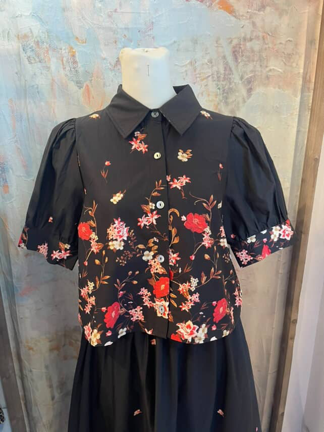 Puff Sleeve Black Floral Top