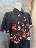 Puff Sleeve Black Floral Top