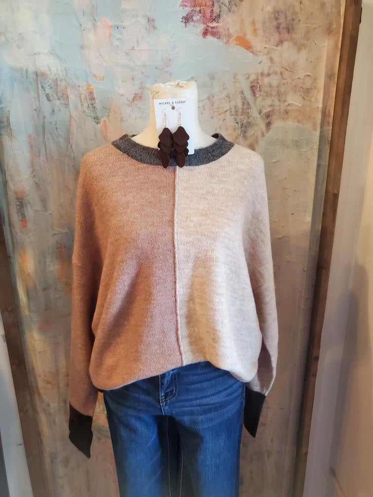 Color Block Front Seam Knit Sweater