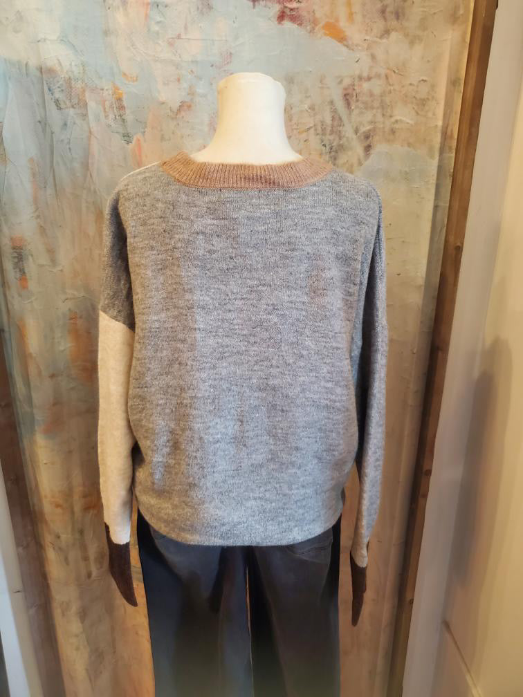 Color Block Front Seam Knit Sweater