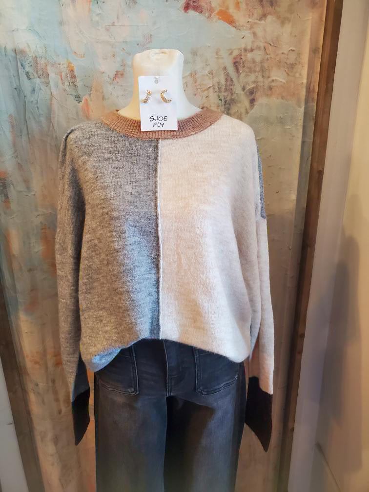 Color Block Front Seam Knit Sweater