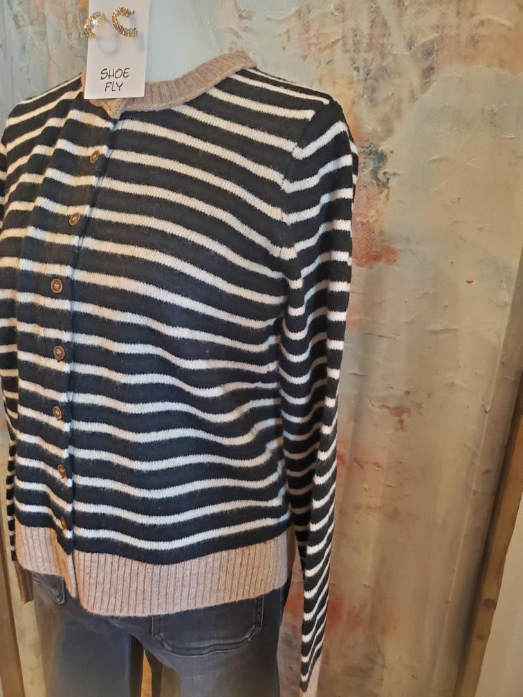 Stripe Color Block Trim Cardigan