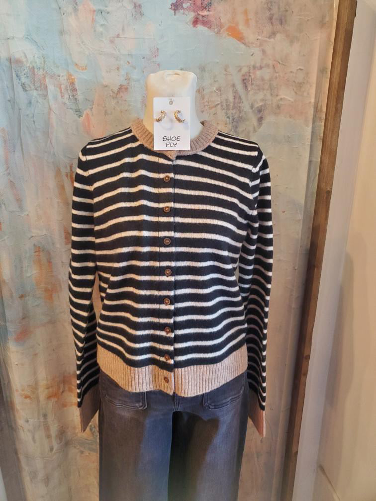 Stripe Color Block Trim Cardigan