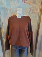 Solid Crewneck Front Seam Sweater