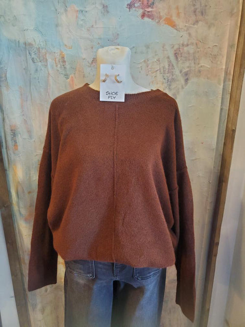 Solid Crewneck Front Seam Sweater