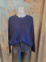 Solid Crewneck Front Seam Sweater