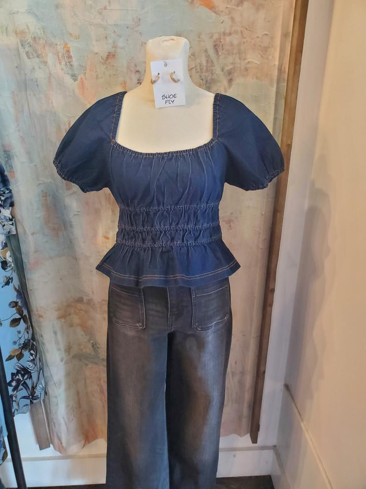 Peplum Detail Dark Denim Top