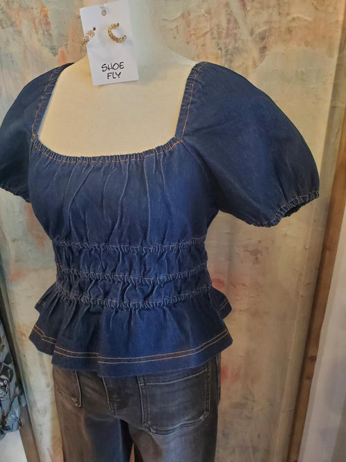 Peplum Detail Dark Denim Top