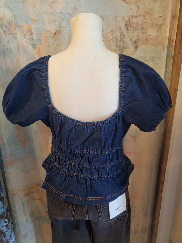 Peplum Detail Dark Denim Top