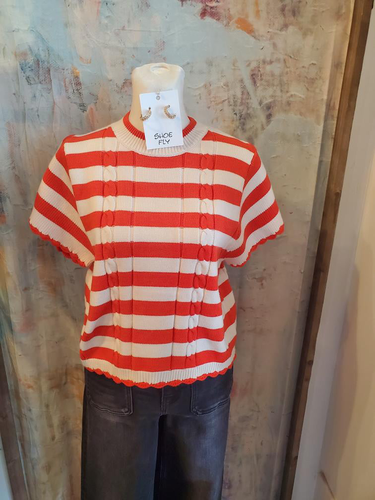 Short Sleeve Stripe Knit Top