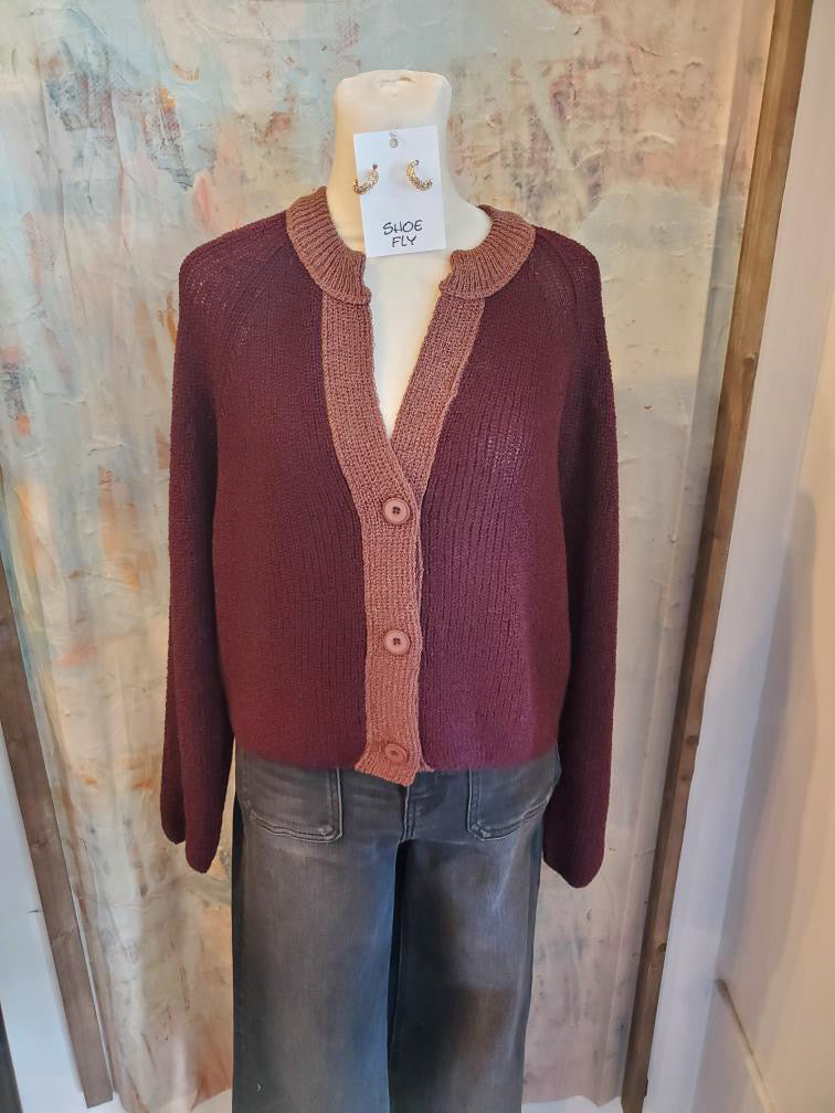 Three Button Two Tone Sweater