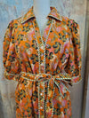 Fall Leaf Print Midi Dress with Pockets