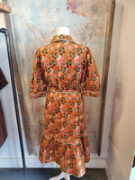 Fall Leaf Print Midi Dress with Pockets
