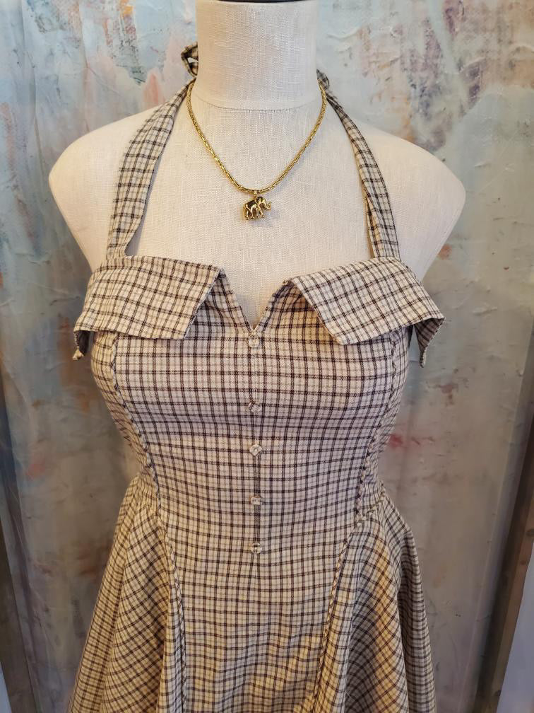 Plaid Halter Dress with Flare Hem Detail