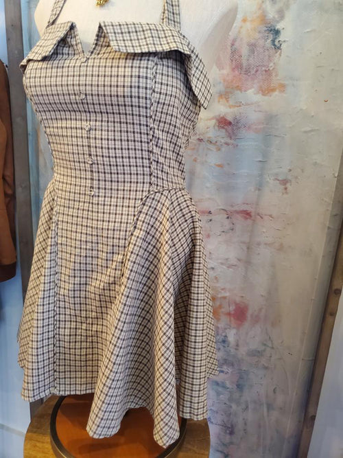 Plaid Halter Dress with Flare Hem Detail