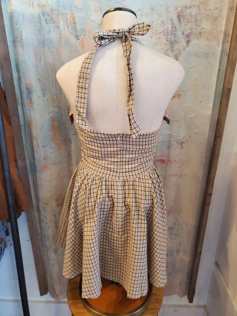 Plaid Halter Dress with Flare Hem Detail