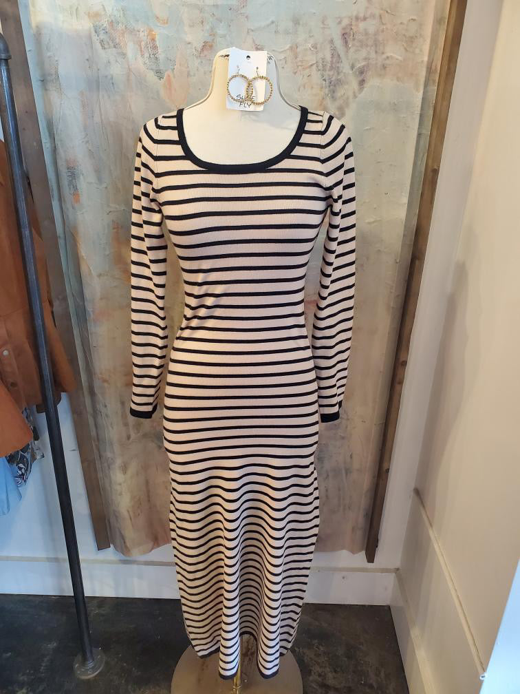 Open Back Detail Stripe Maxi Dress