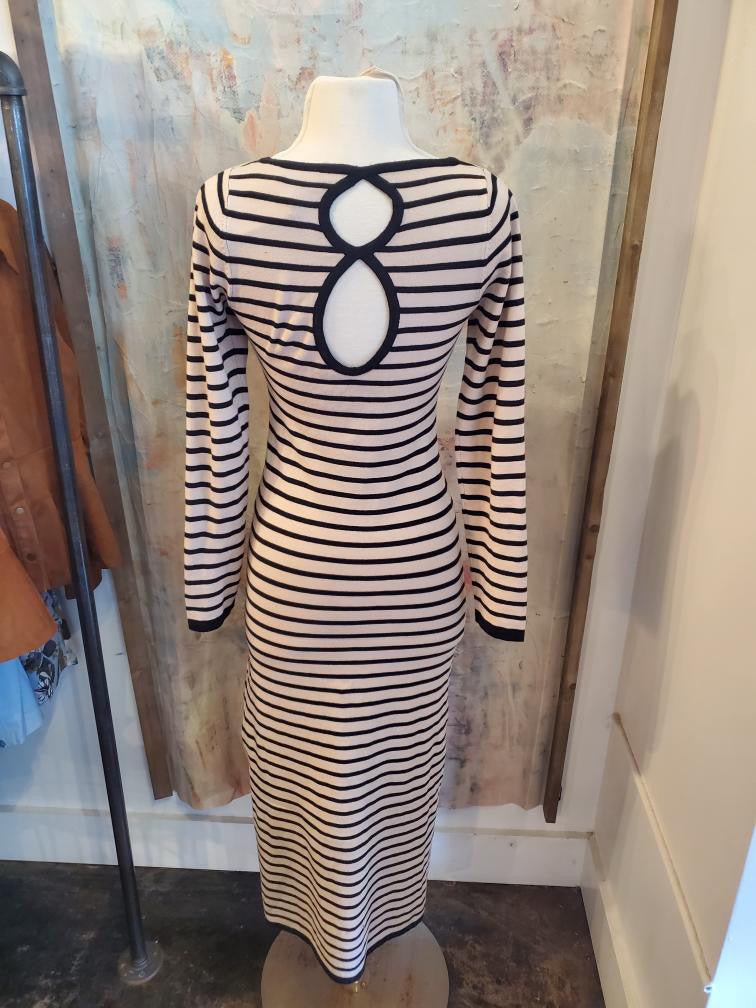 Open Back Detail Stripe Maxi Dress