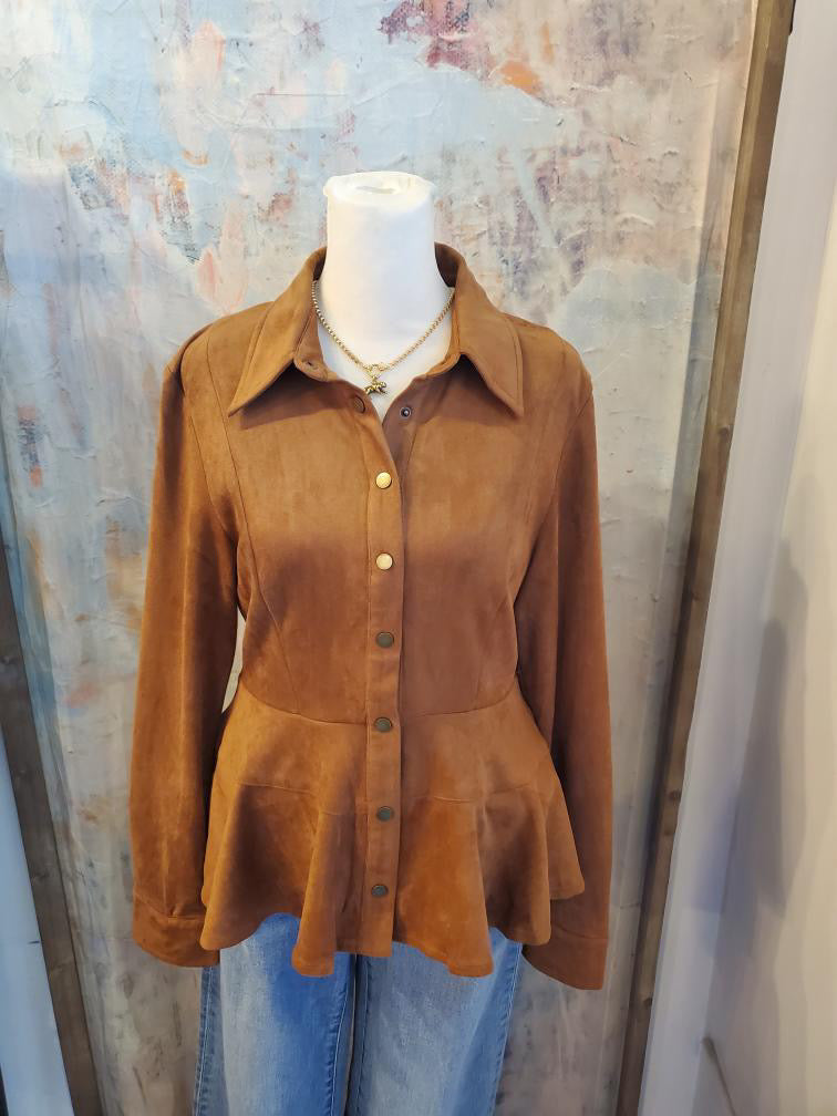 Faux Suede Top with Peplum Detail