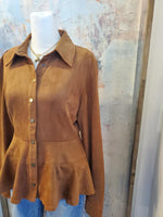 Faux Suede Top with Peplum Detail