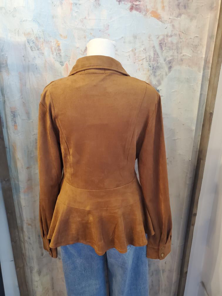 Faux Suede Top with Peplum Detail