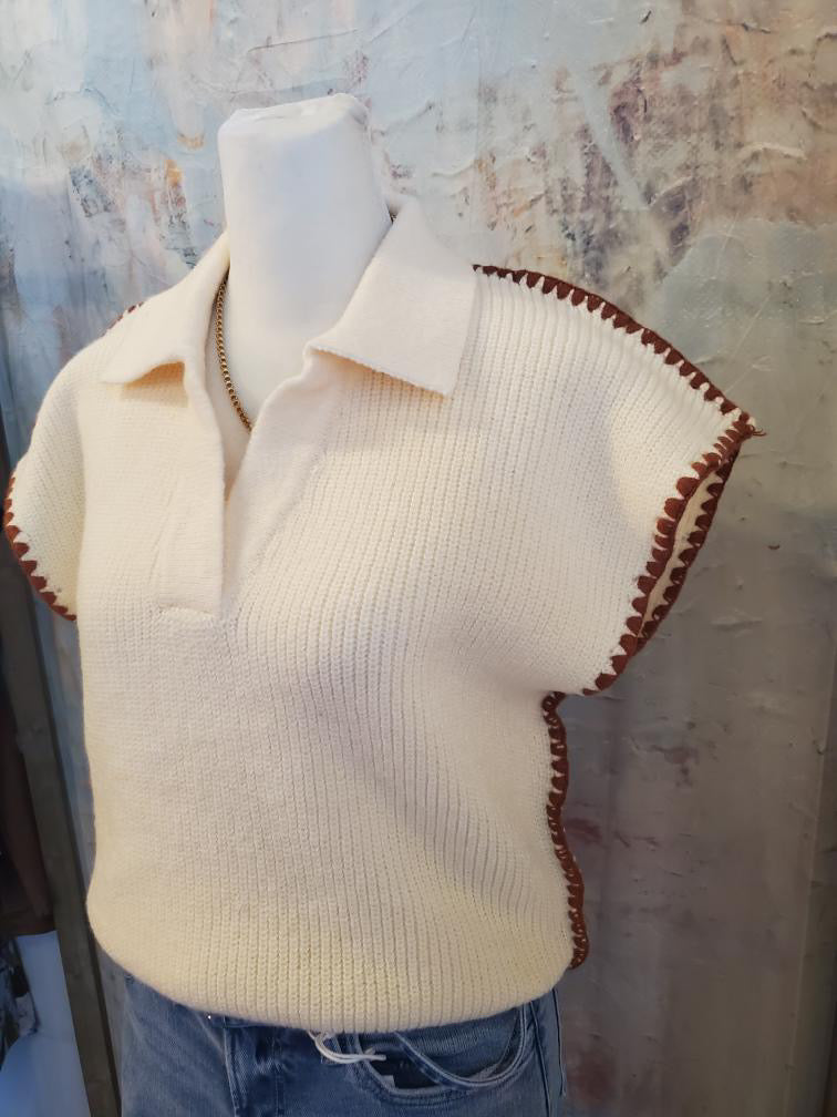 Contrast Stitch Knit Polo Top