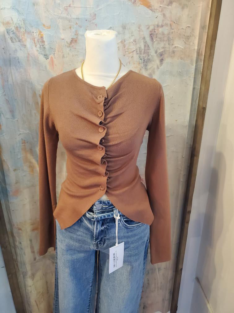 Pleated  Long Sleeve Sweater Top