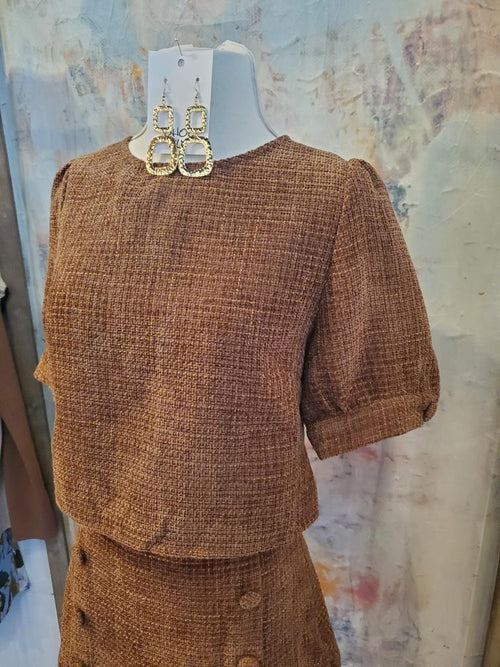 Tweed Puff Sleeve Top