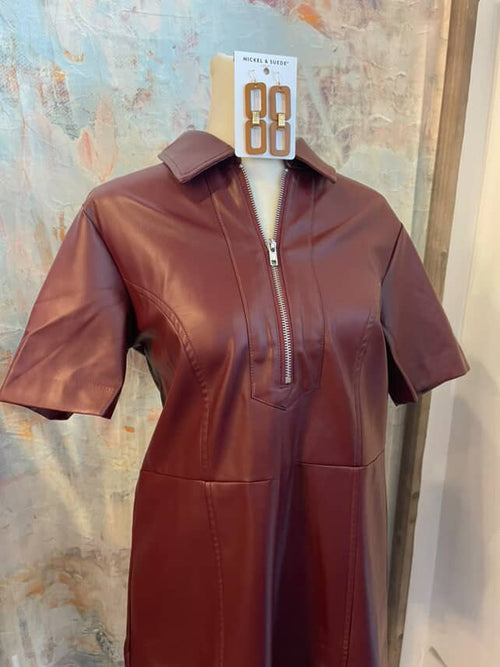 Faux Leather Burgundy Dress