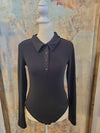 Long Sleeve Button Up Detail Body Suit