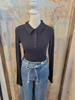 Long Sleeve Button Up Detail Body Suit