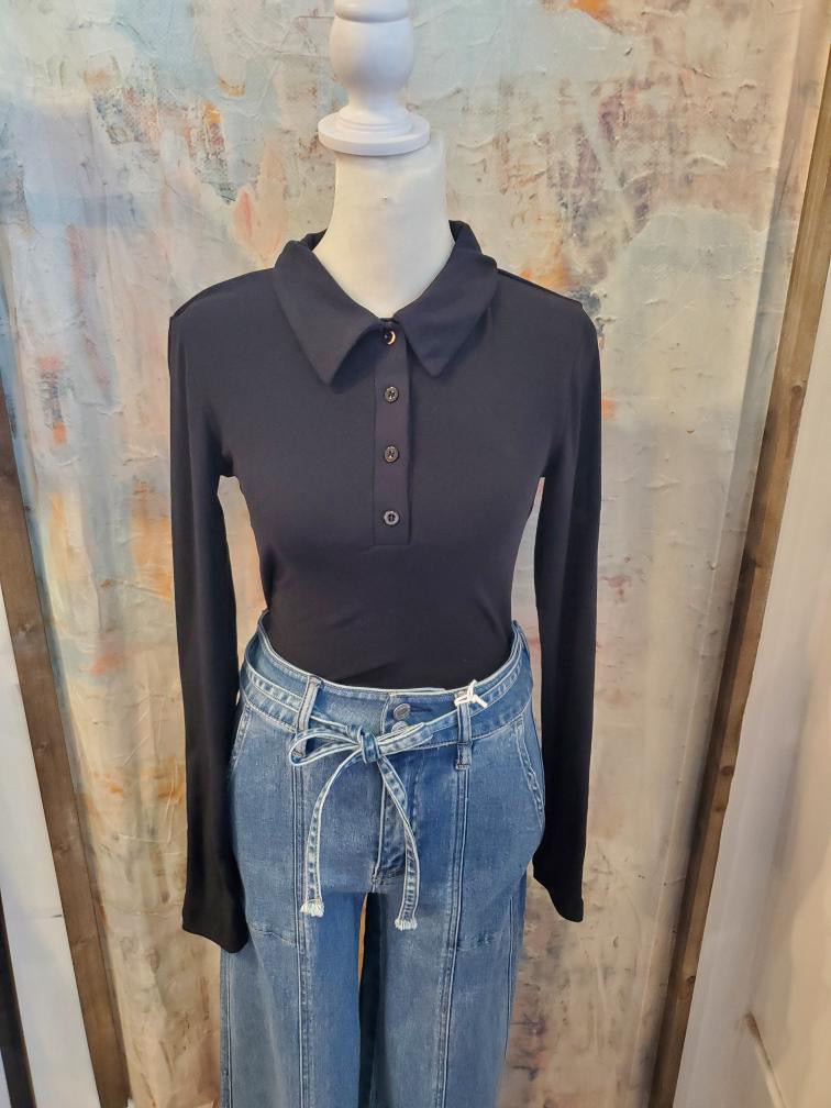 Long Sleeve Button Up Detail Body Suit