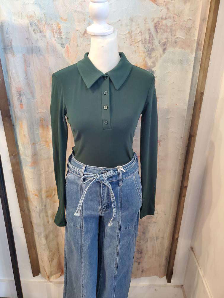 Long Sleeve Button Up Detail Body Suit