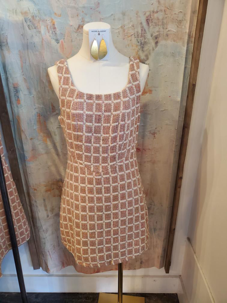 Tweed Mini Dress with Tie
