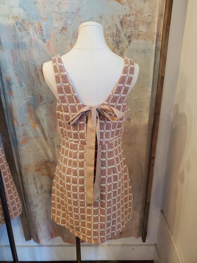 Tweed Mini Dress with Tie