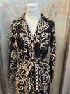 Black Multi Print Shirt Dress with Tie and Pockets