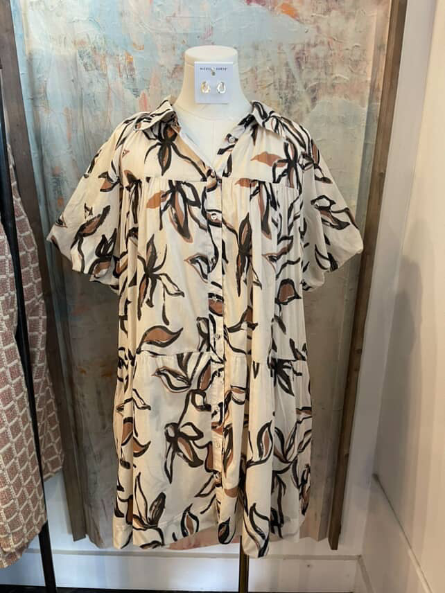 Floral Shirt Dress Lined with Pockets