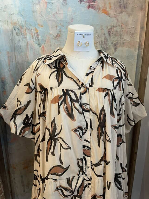 Floral Shirt Dress Lined with Pockets