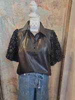 Detail Sleeve Faux Leather Top