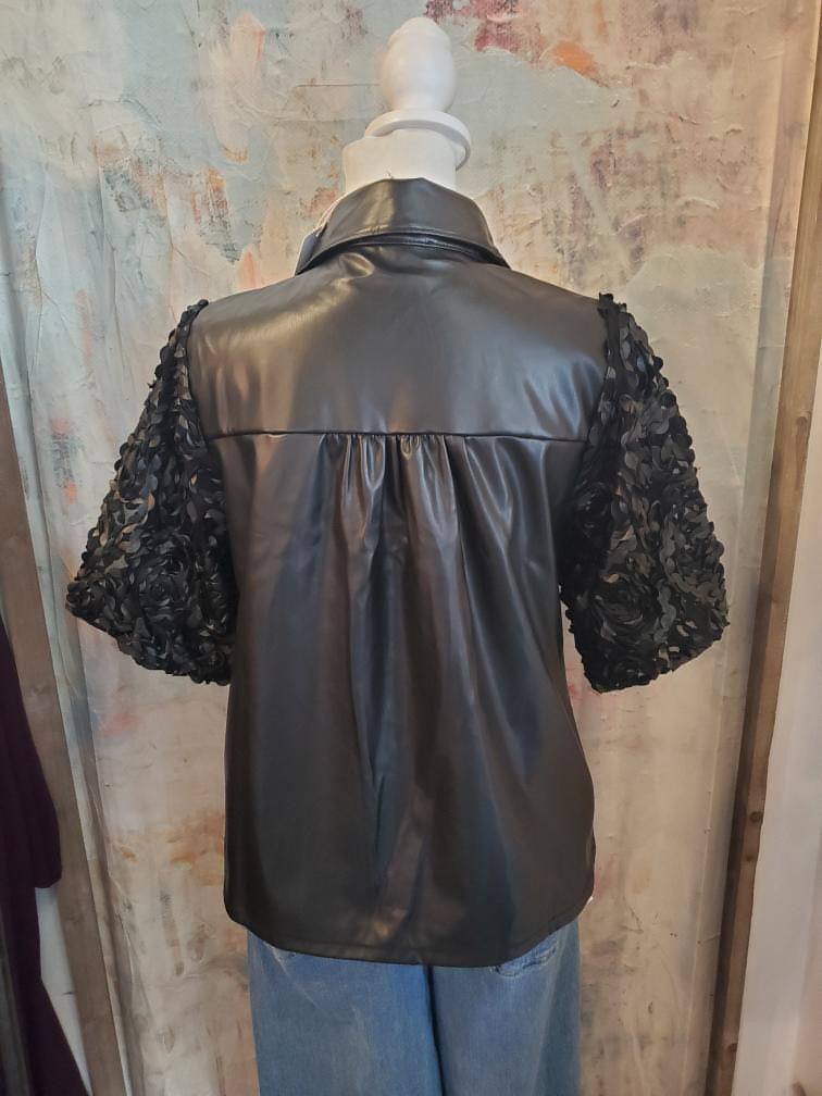 Detail Sleeve Faux Leather Top