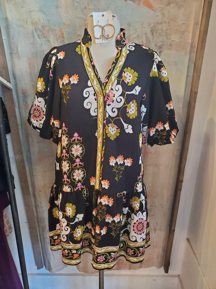 Puff Sleeve Floral Dress with Pockets