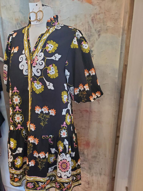 Puff Sleeve Floral Dress with Pockets