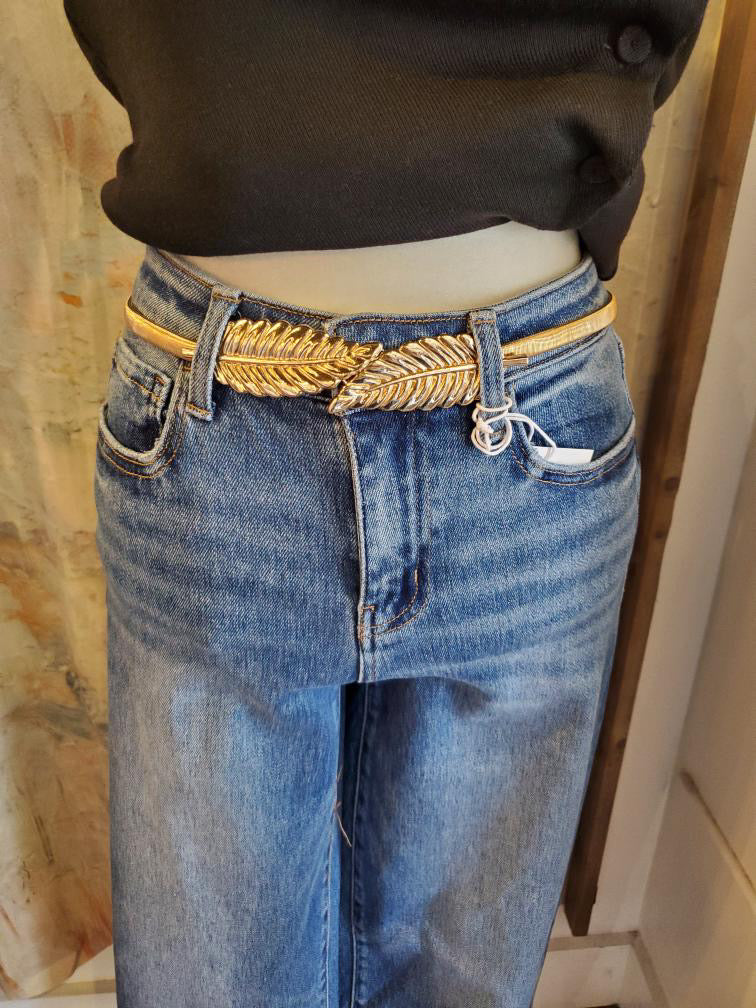Gold Stretch Belt with Buckle Detail