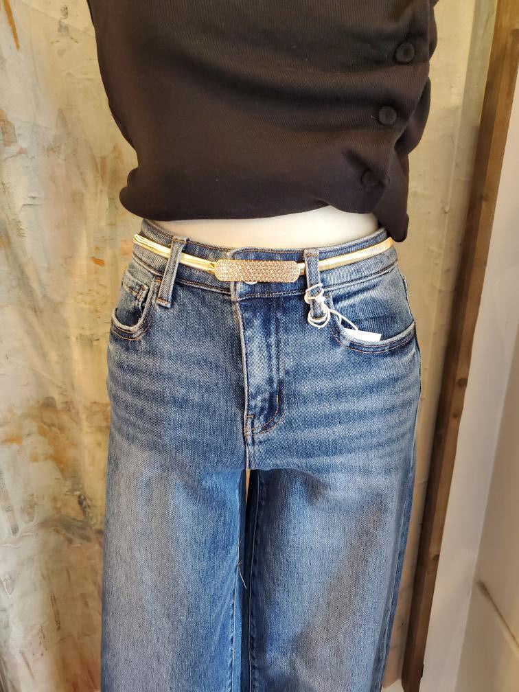 Gold Stretch Belt with Buckle Detail