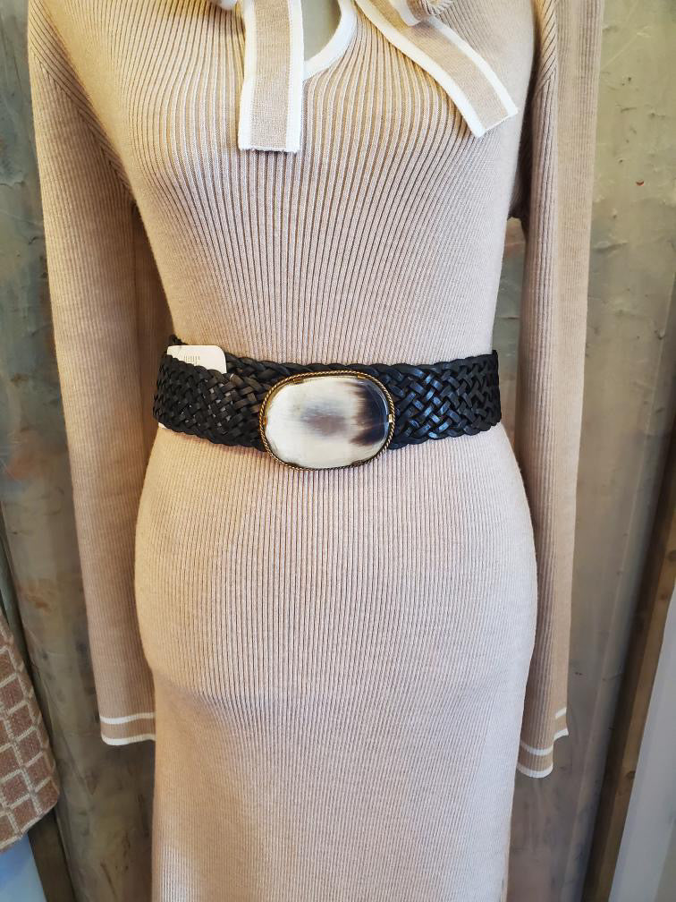 Black Leather Round Buckle Detail