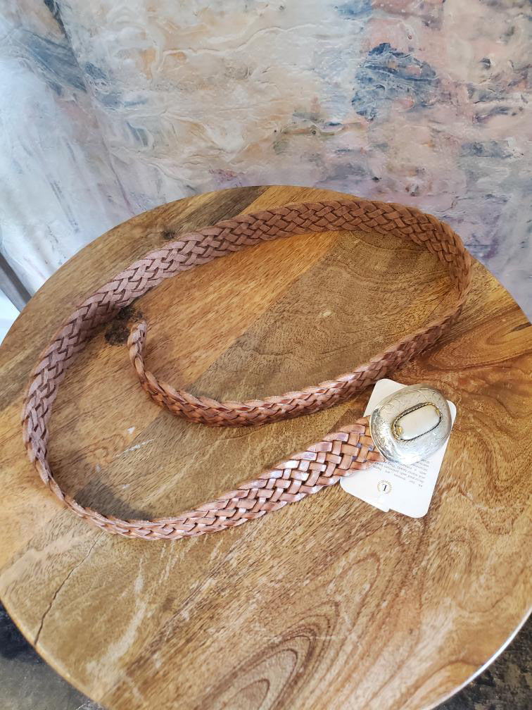 Narrow Leather Light Brown Belt with Buckle Detail